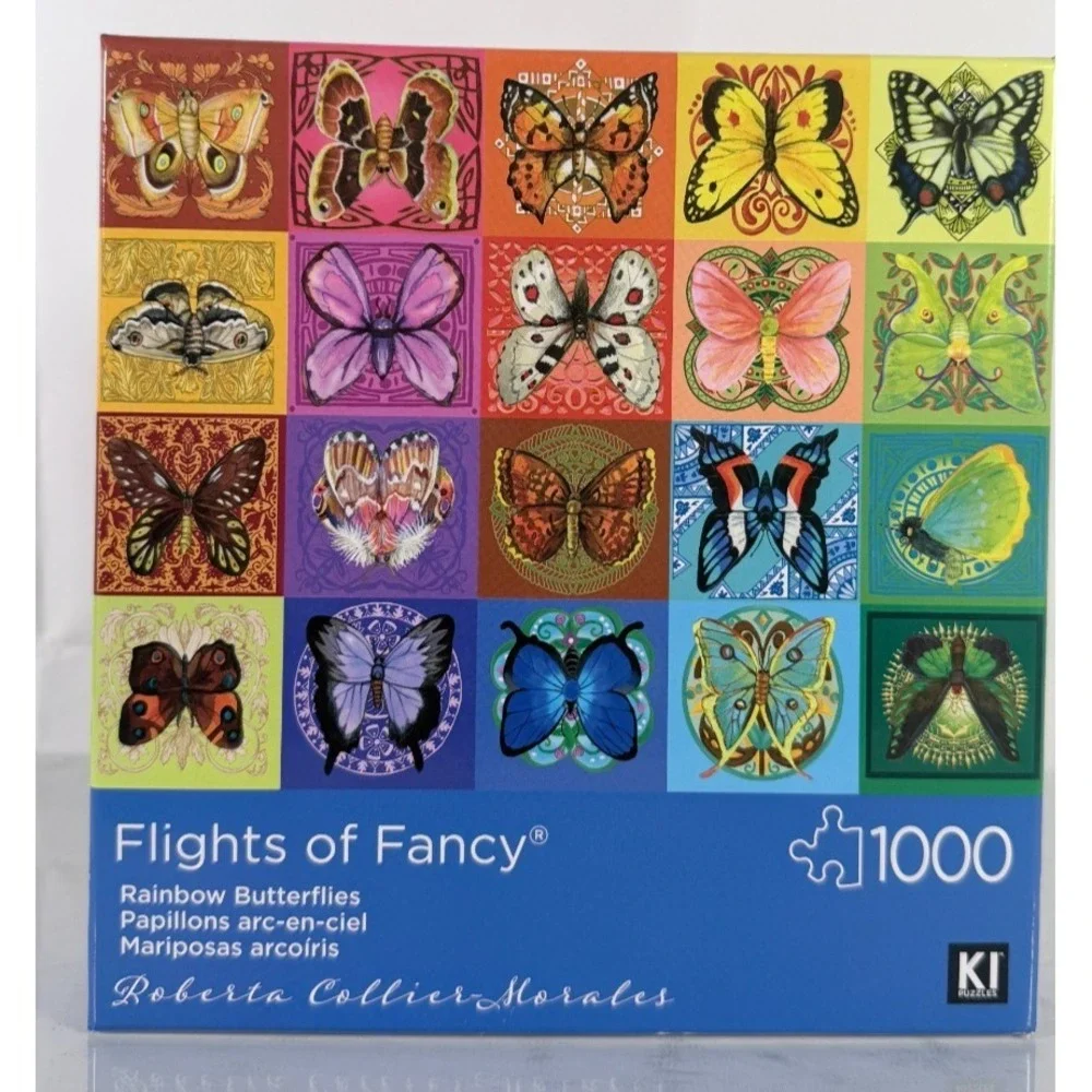 1000 Pieces Flights Of Fancy Puzzle mandala style Rainbow Butterflies Moths New - Picture 2 of 4